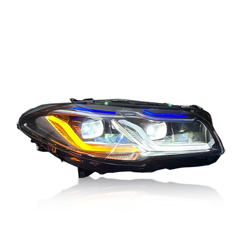 Vekto dual-color LED headlights for BMW F10/F18 5 Series 2010-2017, showcasing modern headlight design with bright illumination.