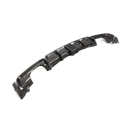 Carbon fiber rear diffuser with LED brake light for BMW F30 F31 M Sport, 2013-2018, by K2 Industries, showing sleek design and LED lighting.