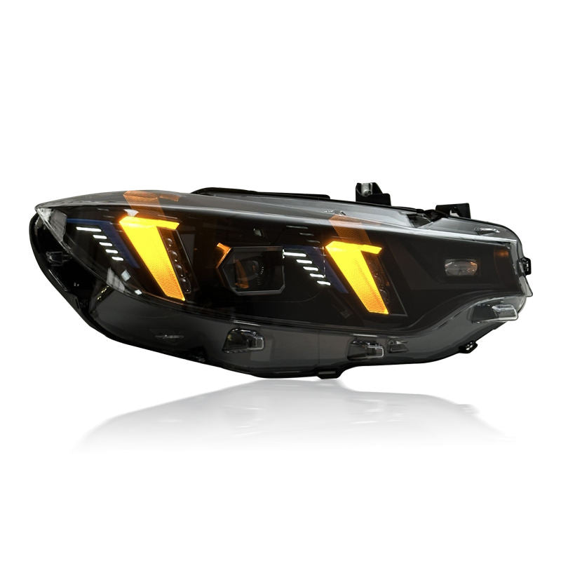 Vekto Snake Eye dual-color LED headlights for BMW F32, F36, F80, F82 M3 and M4 2013-2019, showing the headlight design and lighting.