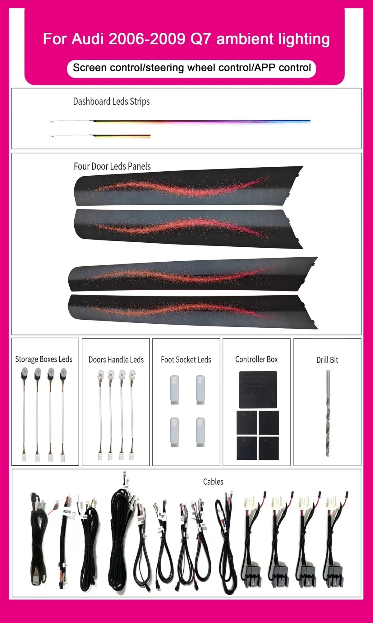 Audi Q7 Interior 64-Color Symphony LED Ambient Light Kit 2006 - 2015 - AudiGear.com - Interior Lighting