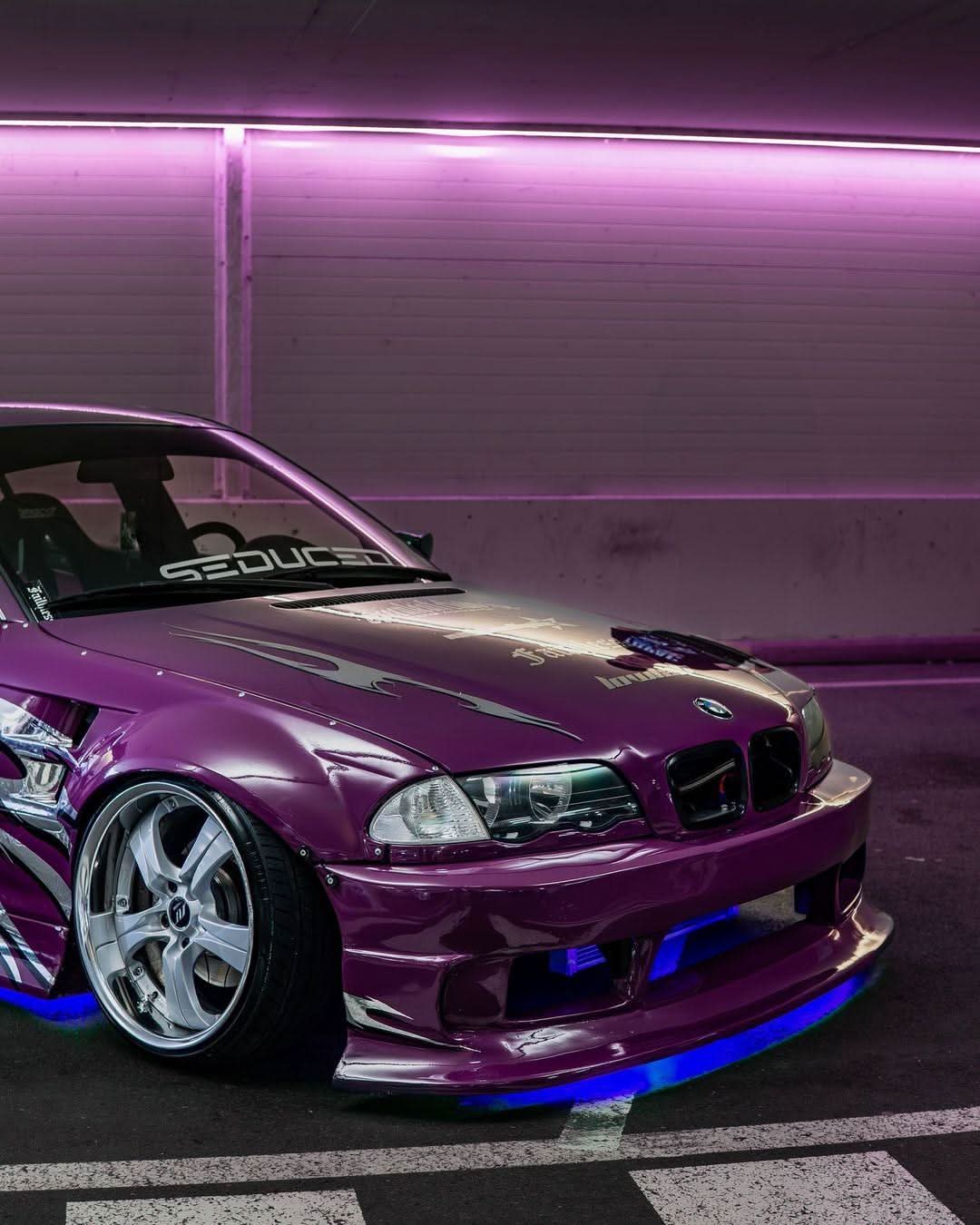 BMW 3-Series E46 sedan over fender kit with vented front fenders, made of ABS or fiberglass, by K2 Industries.