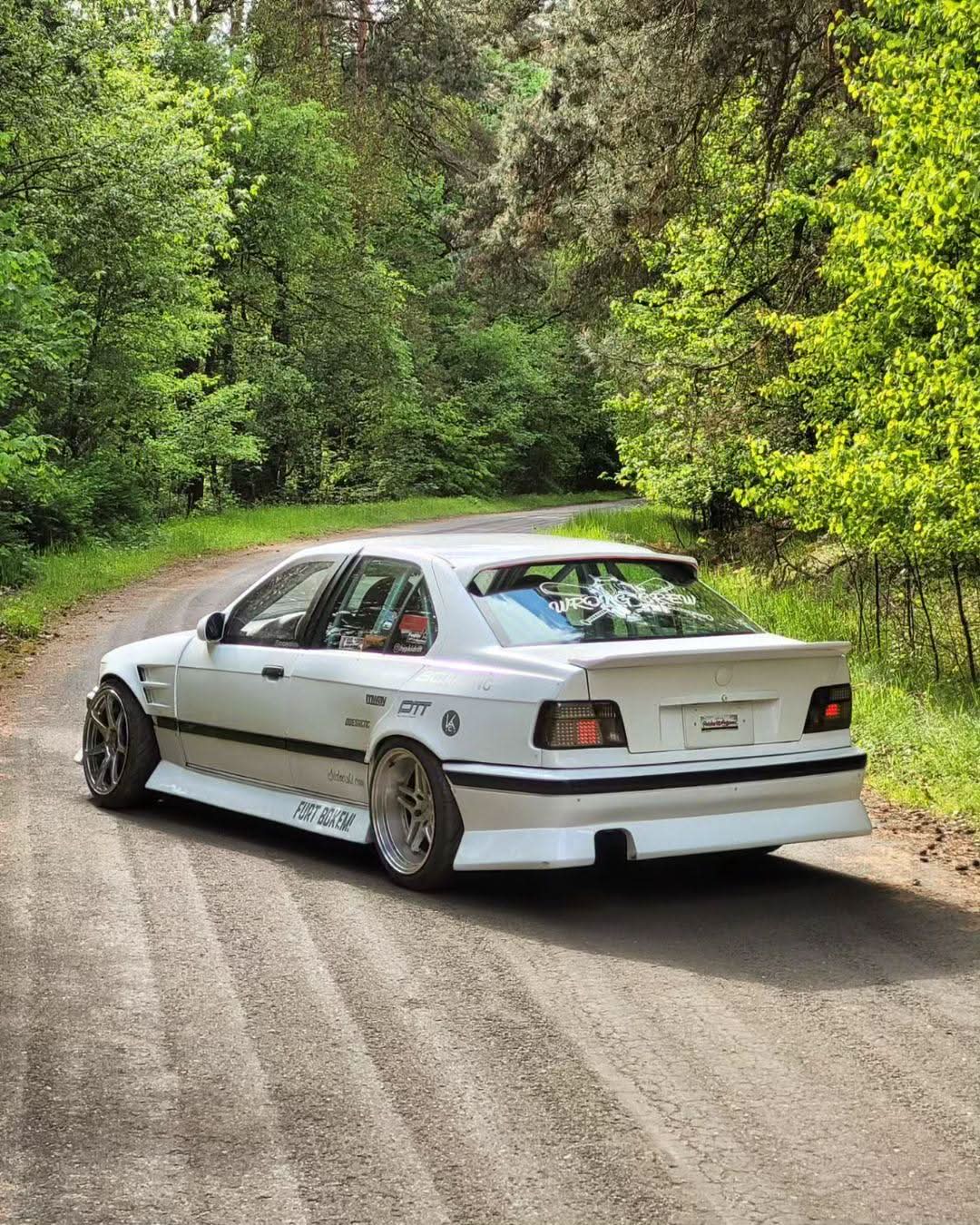 BMW E36 Vented Front Over-Fenders by K2 Industries, showing close-up of vented over-fender design on a 1990s model.