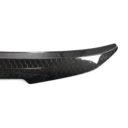 HoneyComb carbon fiber BMW G30 and F90 M5 trunk spoiler by Palenon Performance, showcasing sleek aerodynamic design.