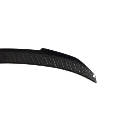 HoneyComb Carbon BMW F22 and F87 M2 trunk spoiler by Palenon Performance, showing the sleek, textured carbon fiber design.