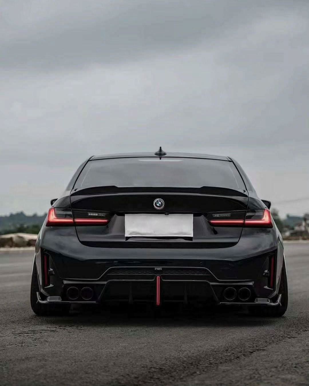 BMW 3 Series G20 G28 G80 M3 DA Style carbon fiber trunk spoiler by K2 Industries, showing sleek aerodynamic design