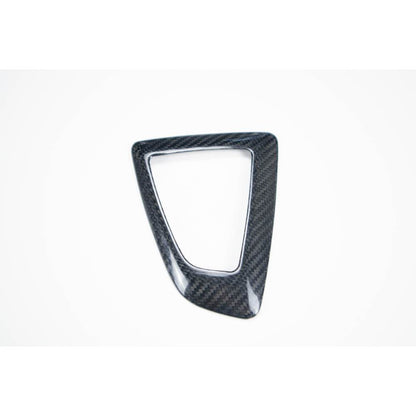 BMW F3x carbon fiber gear surround trims from Palenon Performance, showcasing sleek, glossy black accents for interior enhancement.