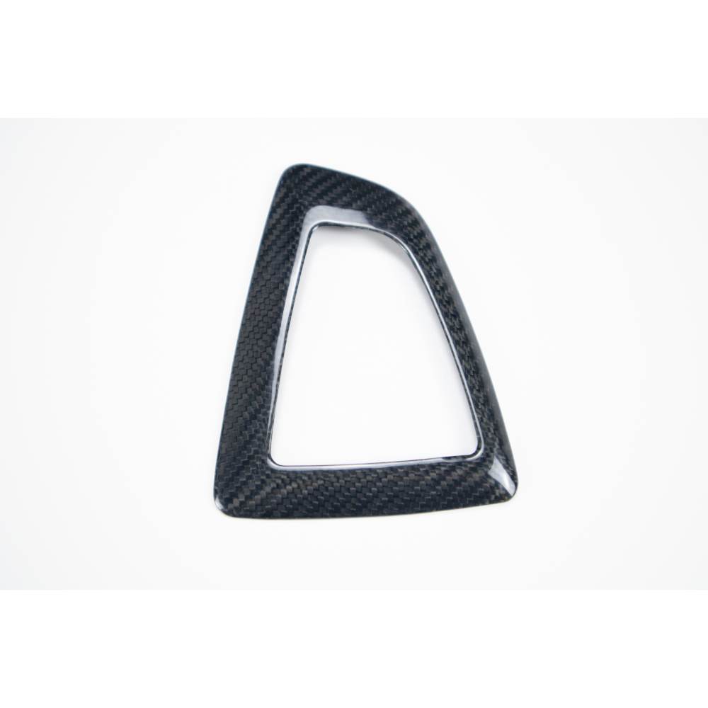 BMW F3x carbon fiber gear surround trims by Palenon Performance, showing sleek, glossy black accents on the gear shift area.