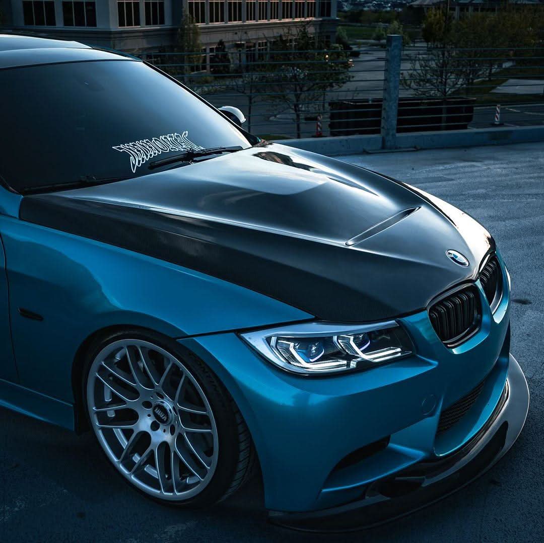 BMW 3-Series E90 modern style headlights by K2 Industries, showing sleek design and clear lens for 2005-2012 models.
