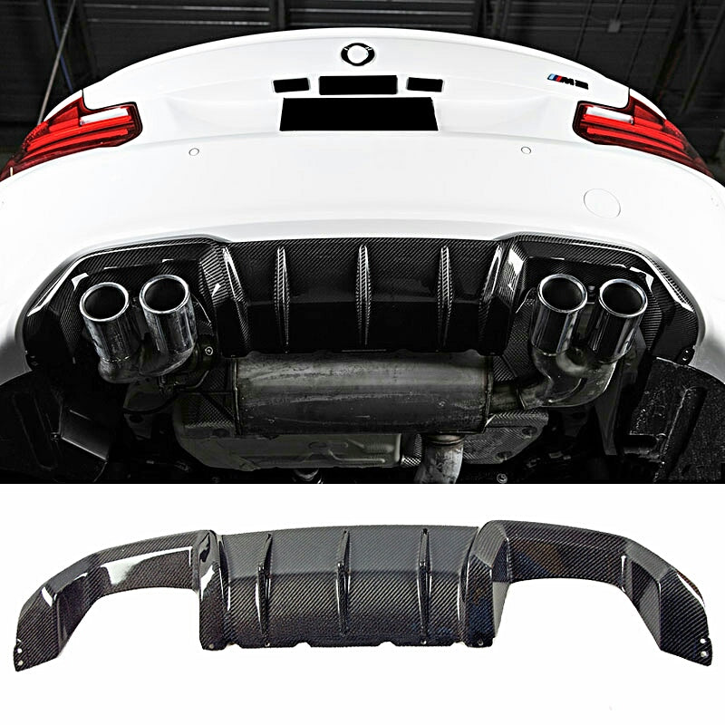 BMW F87 M2 M Type carbon fiber rear diffuser by Palenon Performance, showcasing a sleek, textured carbon fiber finish.