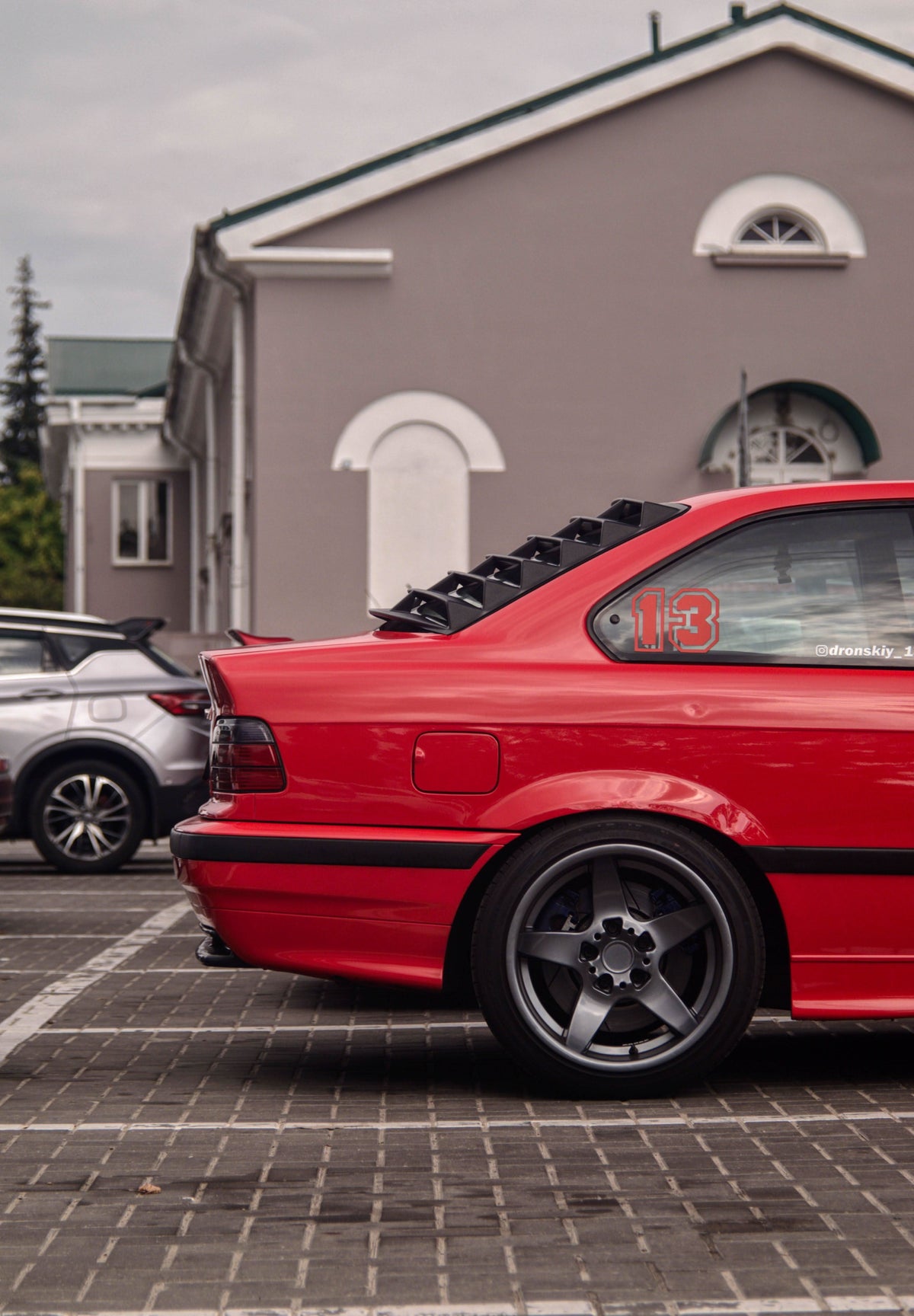 Black BMW E36 Coupe Series 3 windshield louvers in matte finish, designed by K2 Industries for 1992-1999 models.