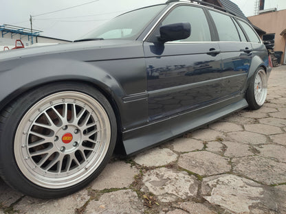 BMW 3-Series E46 sedan full JDM body kit by K2 Industries, made of ABS plastic, includes front and rear bumper components.