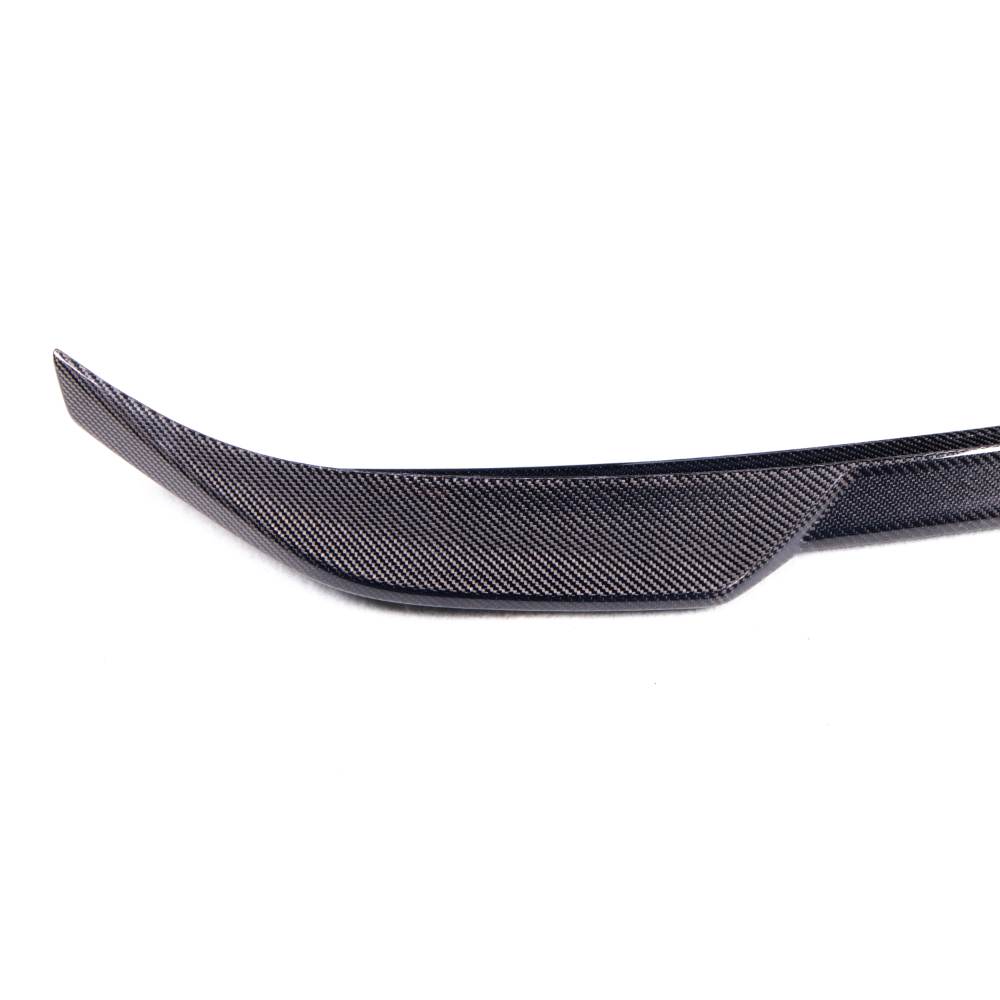 BMW G42 and G87 M2 carbon fiber trunk spoiler, Palenon Performance M Style CF spoiler installed on a vehicle.