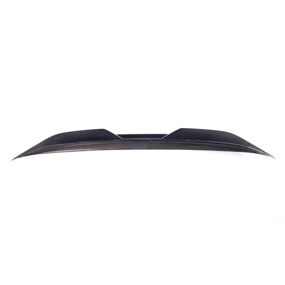 BMW G42 and G87 M2 carbon fiber trunk spoiler by Palenon Performance, shown on a sleek car with a sporty aerodynamic design.