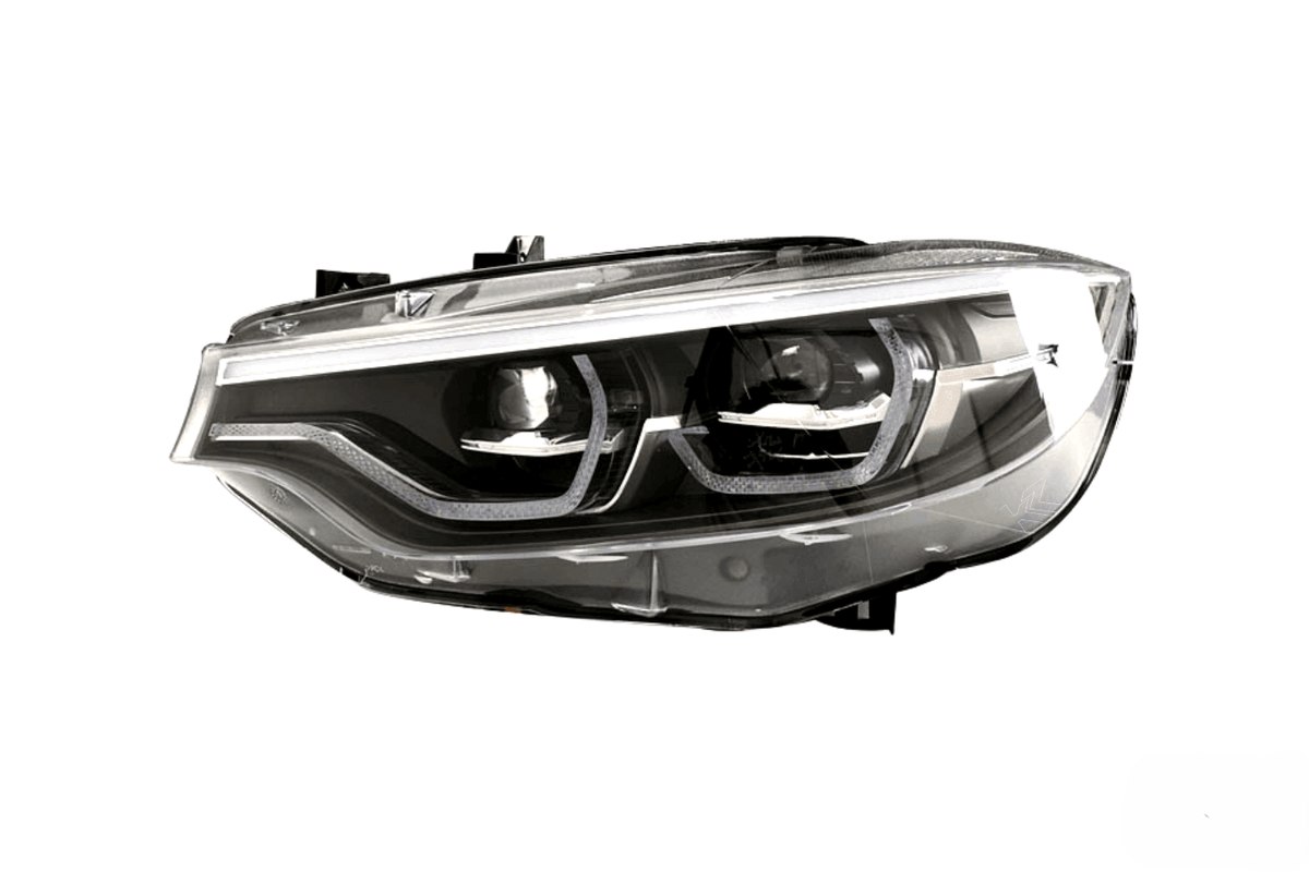 BMW 4 Series F32 F33 F82 M4 Laser Style LED headlights by K2 Industries, showing close-up of sleek, modern headlight design.
