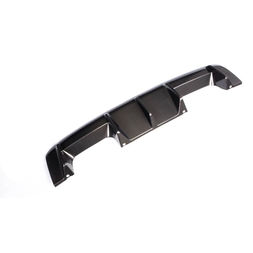 Carbon fiber rear diffuser for BMW G80 M3 and G82/G83 M4, designed by Palenon Performance, showing sleek aerodynamic details.
