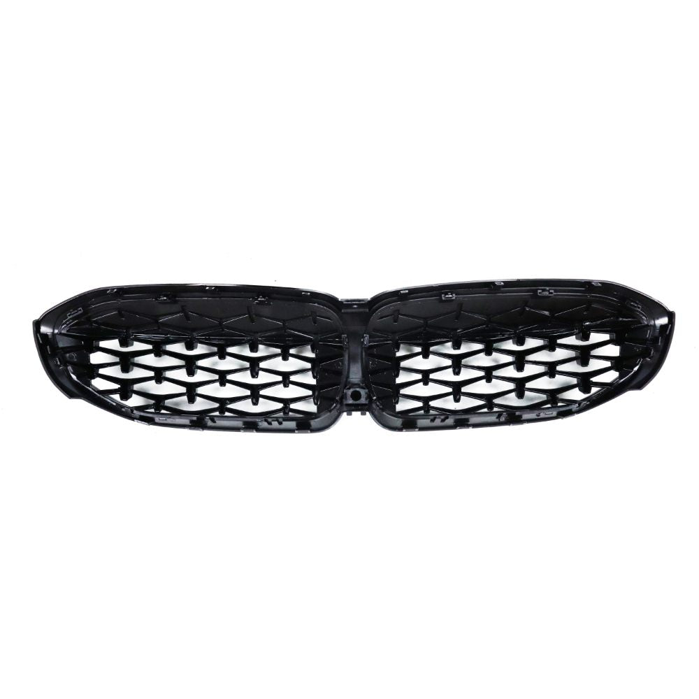 BMW G20 330i and M340i ABS diamond front grille by Palenon Performance, featuring sleek black and chrome diamond mesh design.