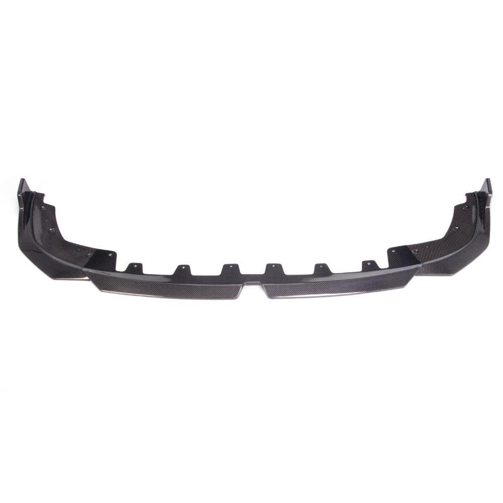 Carbon fiber M Style front lip for 2023+ BMW G20 330i and M340i, featuring sleek design and performance-enhancing details.