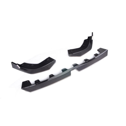 Carbon fiber M Style front lip for 2023+ BMW G20 330i and M340i, designed for sporty front-end enhancement.