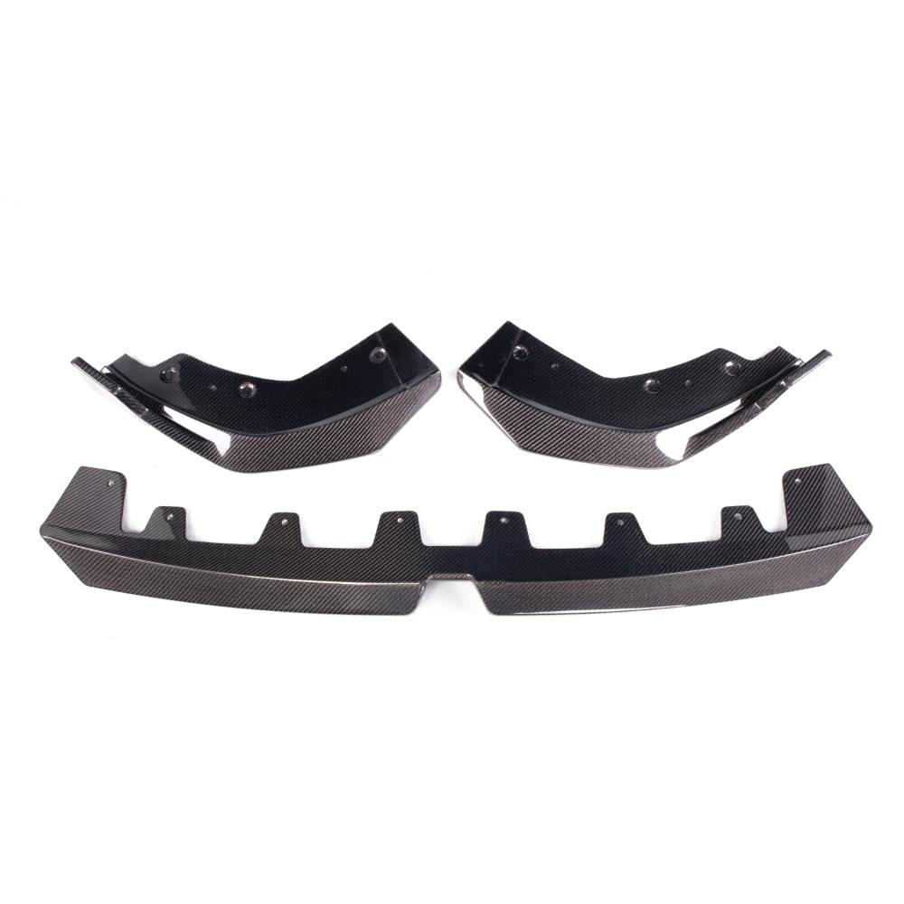 Carbon fiber M Style front lip for 2023+ BMW G20 330i and M340i, designed for enhanced sporty appearance and aerodynamics.