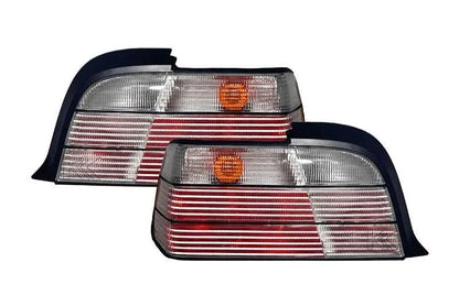 BMW E36 coupe/convertible clear OEM style tail lights by K2 Industries, showing sleek, clear lens design for 1990-1999 models.