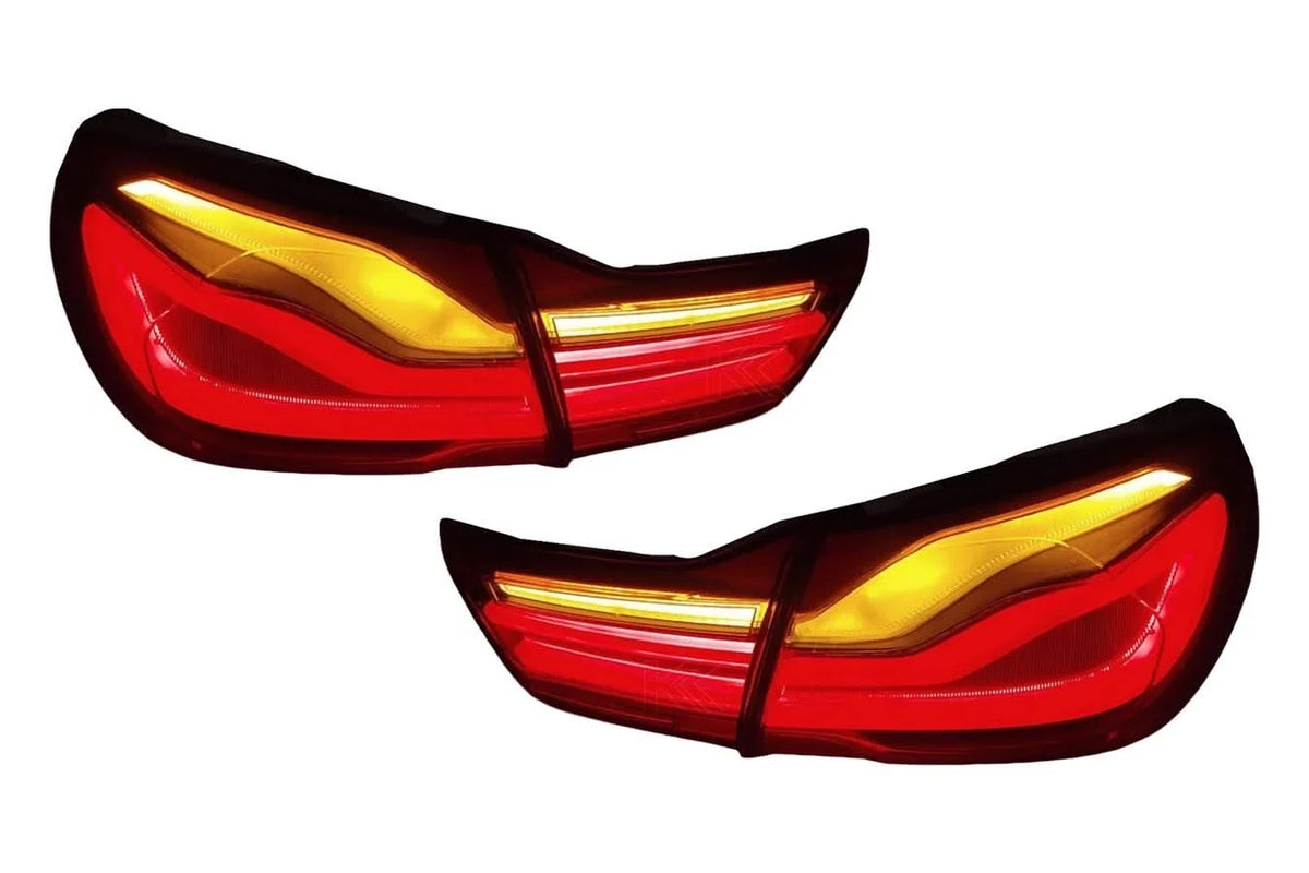 BMW 4-Series F32/F82 and F33 F35 clear LED tail lights by K2 Industries, showing the sleek design of the rear lighting system.