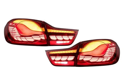 BMW 4-Series M4 F82 F83 F32 F36 OLED dynamic tail lights by K2 Industries, GTS style, for 2014-2020 models.