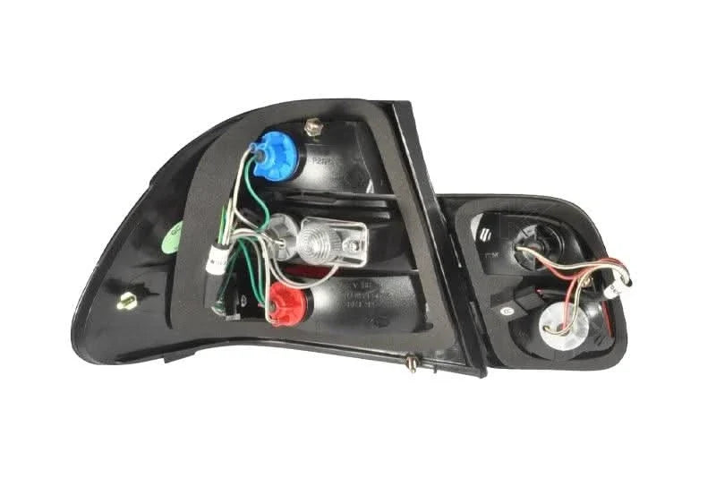 BMW 3-Series E46 coupe clear tail lights by K2 Industries, showing the sleek design and transparent lens covers.