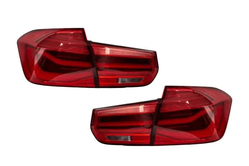 K2 Industries BMW 3-Series F30 F35 F80 6th Gen LCI style LED tail lights upgrade, showing sleek red and clear lens design