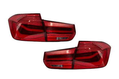 K2 Industries BMW 3-Series F30 F35 F80 6th Gen LCI style LED tail lights upgrade, showing sleek red and clear lens design