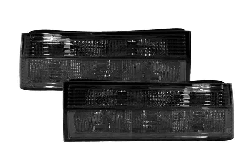 BMW E30 Series 3 pre-facelift clear and smoke LED tail lights by K2 Industries, showing front view of the tail light assembly.