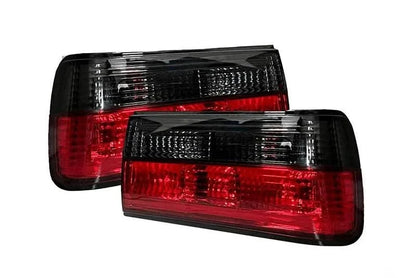 Red smoked tail lights for BMW 3 Series E30 facelift model, manufactured by K2 Industries, showing close-up of tail light assembly.