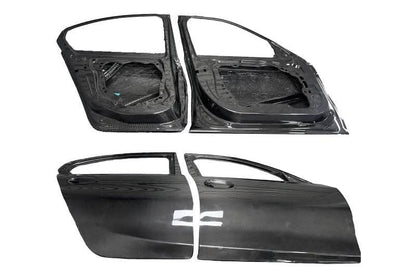 K2 Industries BMW 3 Series G20 G80 M3 carbon fiber doors installed on a 2019 model, showcasing sleek black carbon fiber finish
