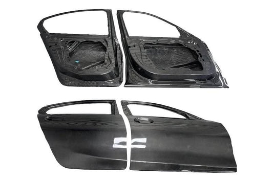 K2 Industries BMW 3 Series G20 G80 M3 carbon fiber doors installed on a 2019 model, showcasing sleek black carbon fiber finish