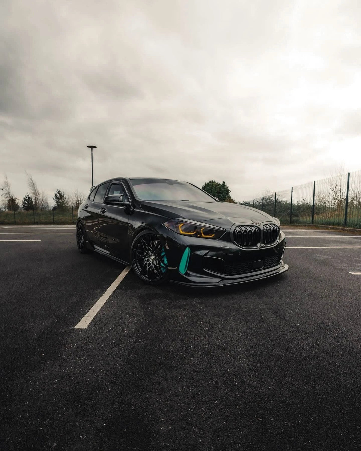 BMW 1 Series F40 F44 DRL module by K2 Industries, front view showing LED daytime running lights in a sleek black housing.