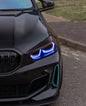K2 Industries BMW 1 Series F40 F44 DRL Module installed, showcasing LED daytime running lights for model years 2019-2024.