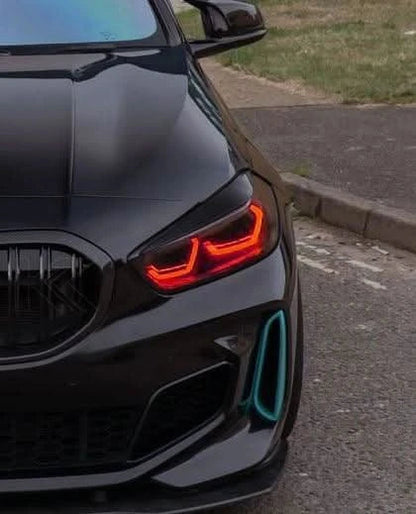 K2 Industries BMW 1 Series F40 F44 DRL module, front view showing LED daytime running lights and wiring.