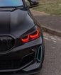 K2 Industries BMW 1 Series F40 F44 DRL module, front view showing LED daytime running lights and wiring.