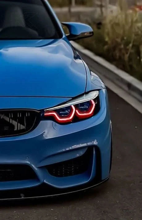 K2 Industries BMW 3/4 Series F80 F33 F83 F32 F82 DRL module installed in vehicle, showcasing daytime running light component from 2011-2020.