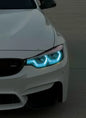 K2 Industries BMW 3/4 Series M3 F80 M4 F82 F83 F32 F33 F36 LCI DRL module installed in a vehicle, showcasing bright LED daytime running lights.