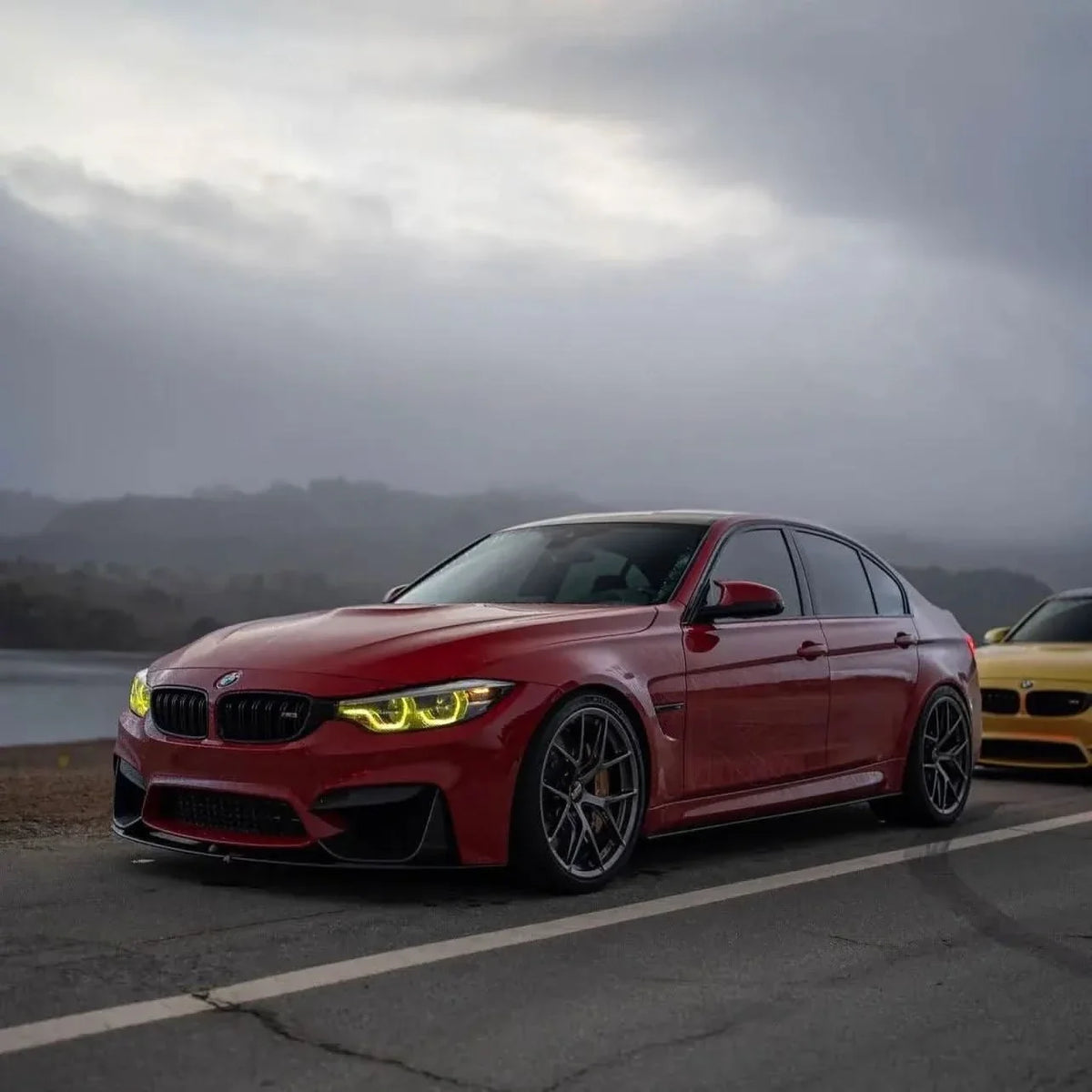 K2 Industries BMW 3/4 Series M3 F80 M4 F82 F83 LCI DRL module installed in vehicle, showcasing daytime running light components.
