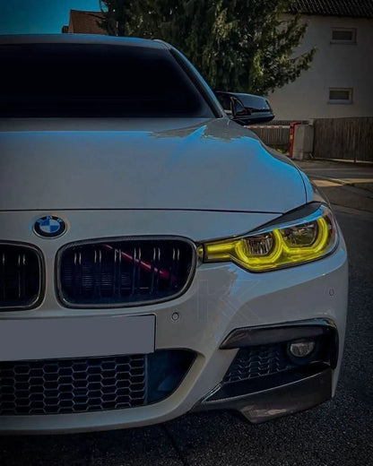 K2 Industries BMW 3 Series F30 F35 F80 DRL module set for pre-LCI models, 2011-2019, installed on a vehicle.
