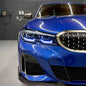 BMW 3 Series G20 DRL headlight modules by K2 Industries, vibrant yellow color for 2019-2022 330i, 320i, 318i, 340i models.