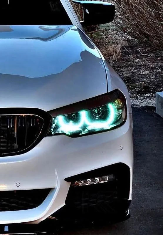 K2 Industries BMW 5 Series G30 G31 G38 CSL Vibrant DRL module installed in vehicle, showcasing bright daytime running lights.