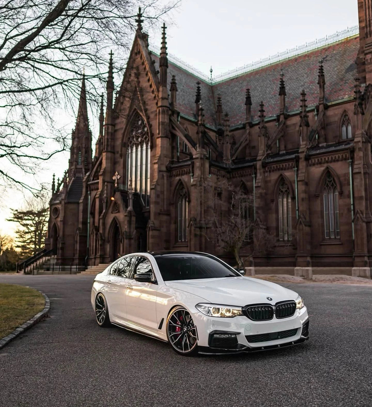 BMW 5 Series G30 G31 G38 CSL Vibrant DRL Module by K2 Industries installed on front of vehicle, showcasing bright daytime running lights.