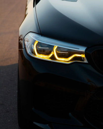 K2 Industries BMW 5 Series G30 G31 G38 CSL Vibrant DRL Module installed on vehicle, showcasing bright daytime running lights.