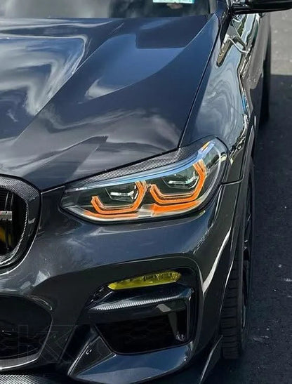 K2 Industries BMW X3 G01 G02 DRL modules installed in vehicle, showing sleek LED daytime running light design for 2018+ models.