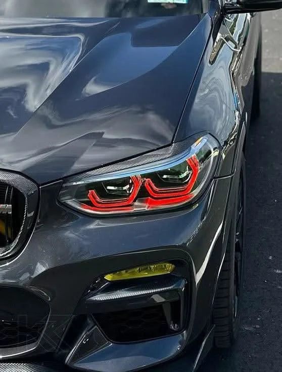 K2 Industries BMW X3 G01 G02 DRL modules installed, showcasing bright daytime running lights on a 2018+ model.