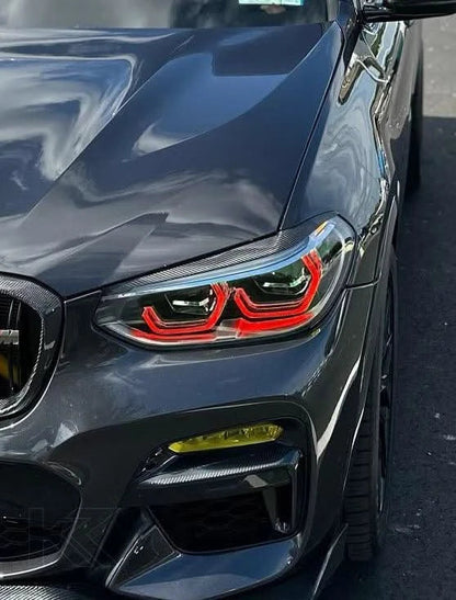 K2 Industries BMW X3 G01 G02 DRL modules installed, showcasing bright daytime running lights on a 2018+ model.