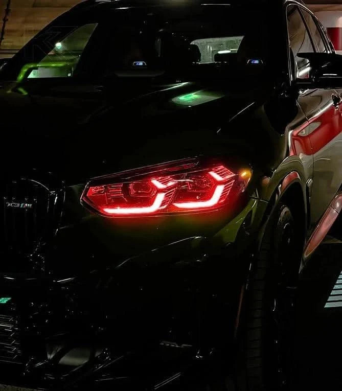 K2 Industries BMW X3 G01 G02 DRL Modules installed, showcasing bright daytime running lights on 2018+ models.