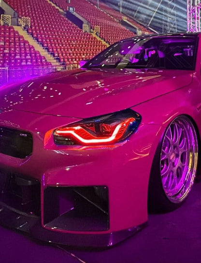 K2 Industries BMW 2 Series M2 G42 G87 DRL module installed in the front of the car, showcasing LED daytime running lights.